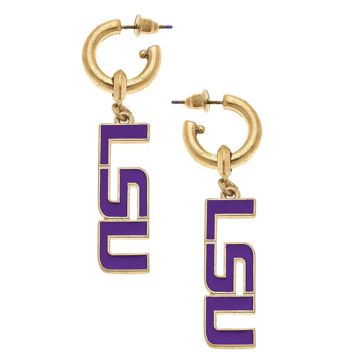 LSU Tigers Enamel Drop Hoop Earrings