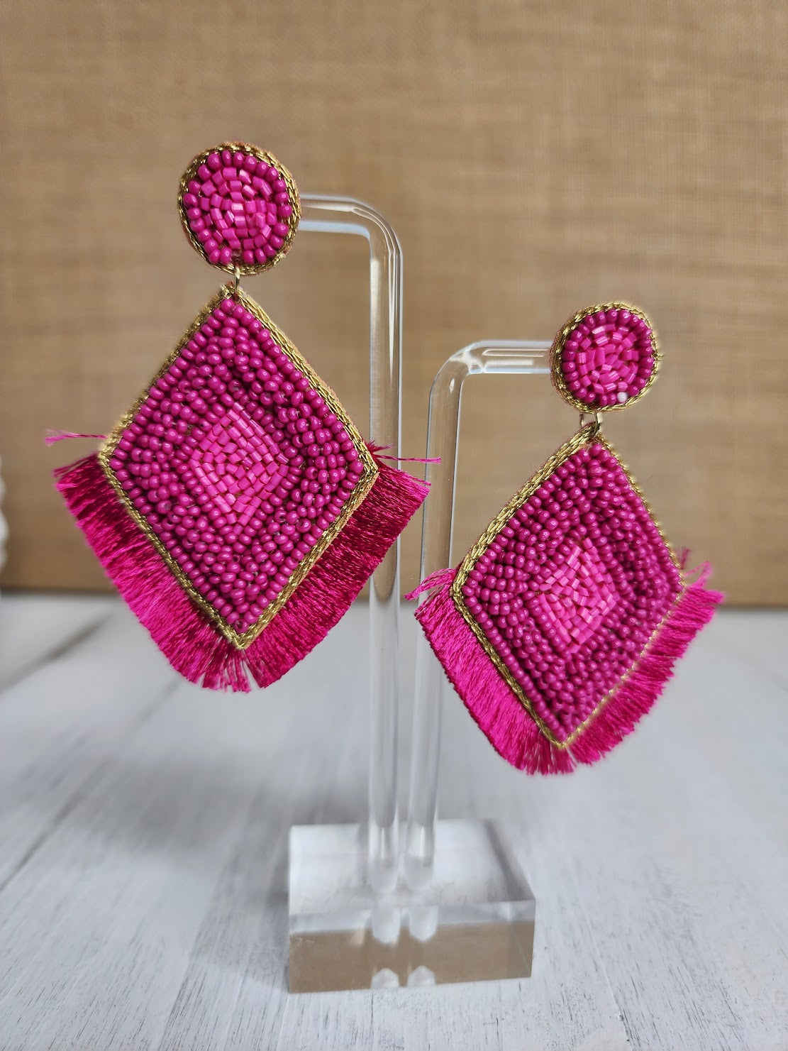 Hot Pink Beaded Earrings