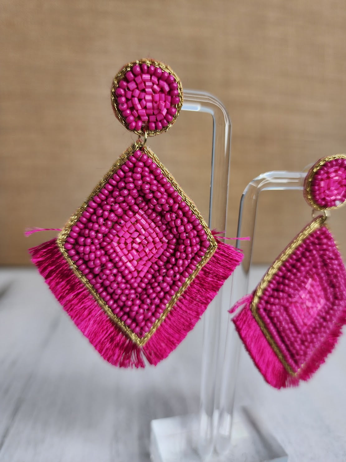 Hot Pink Beaded Earrings