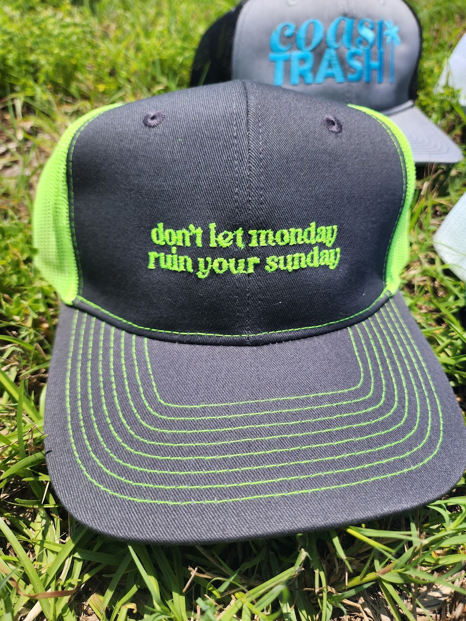 Don't Let Monday Ruin Your Sunday Trucker Hat - Grey/Neon Yellow