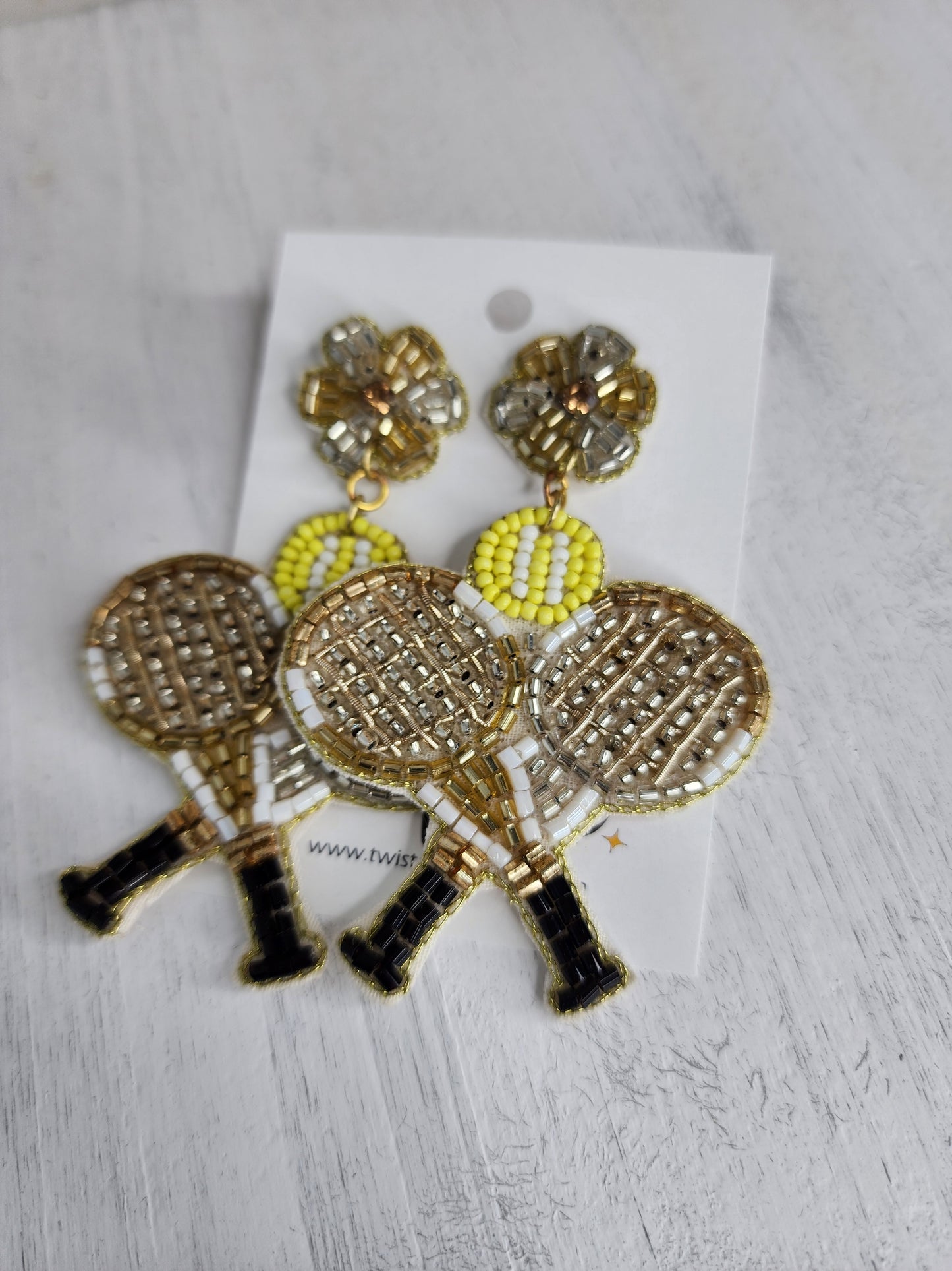 Double Racket Beaded Tennis Earrings - Silver