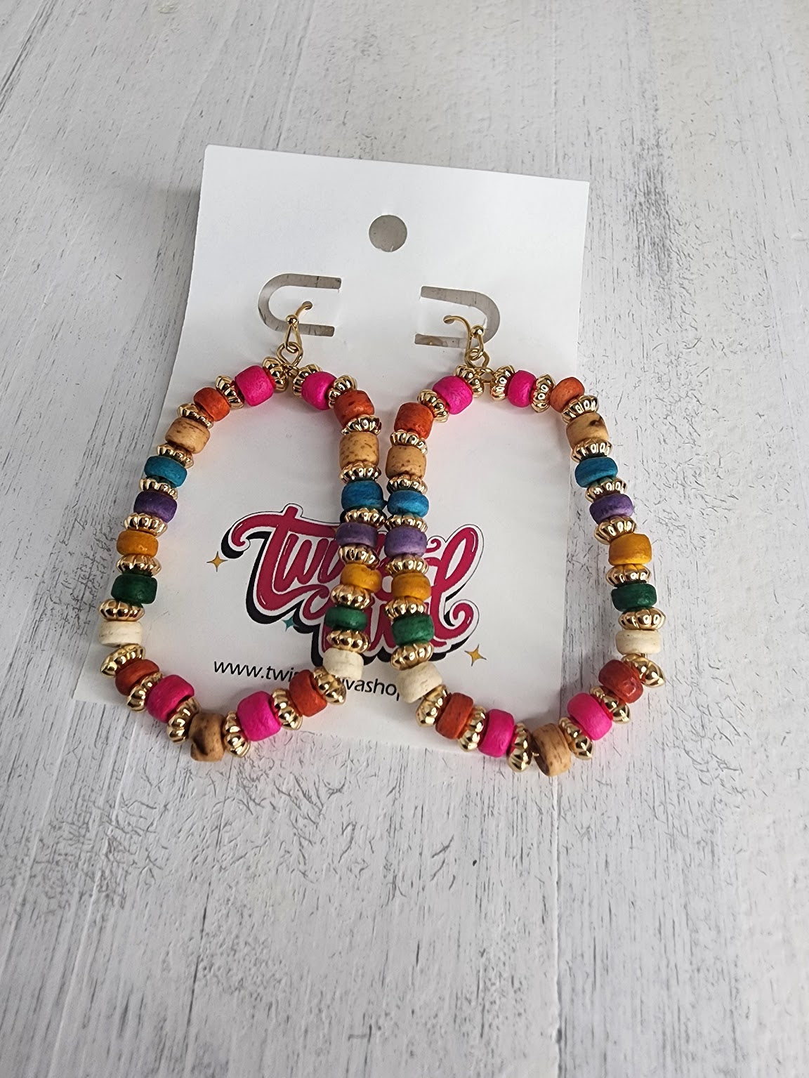 Wood Bead Mix Hexagon Shape Earrings