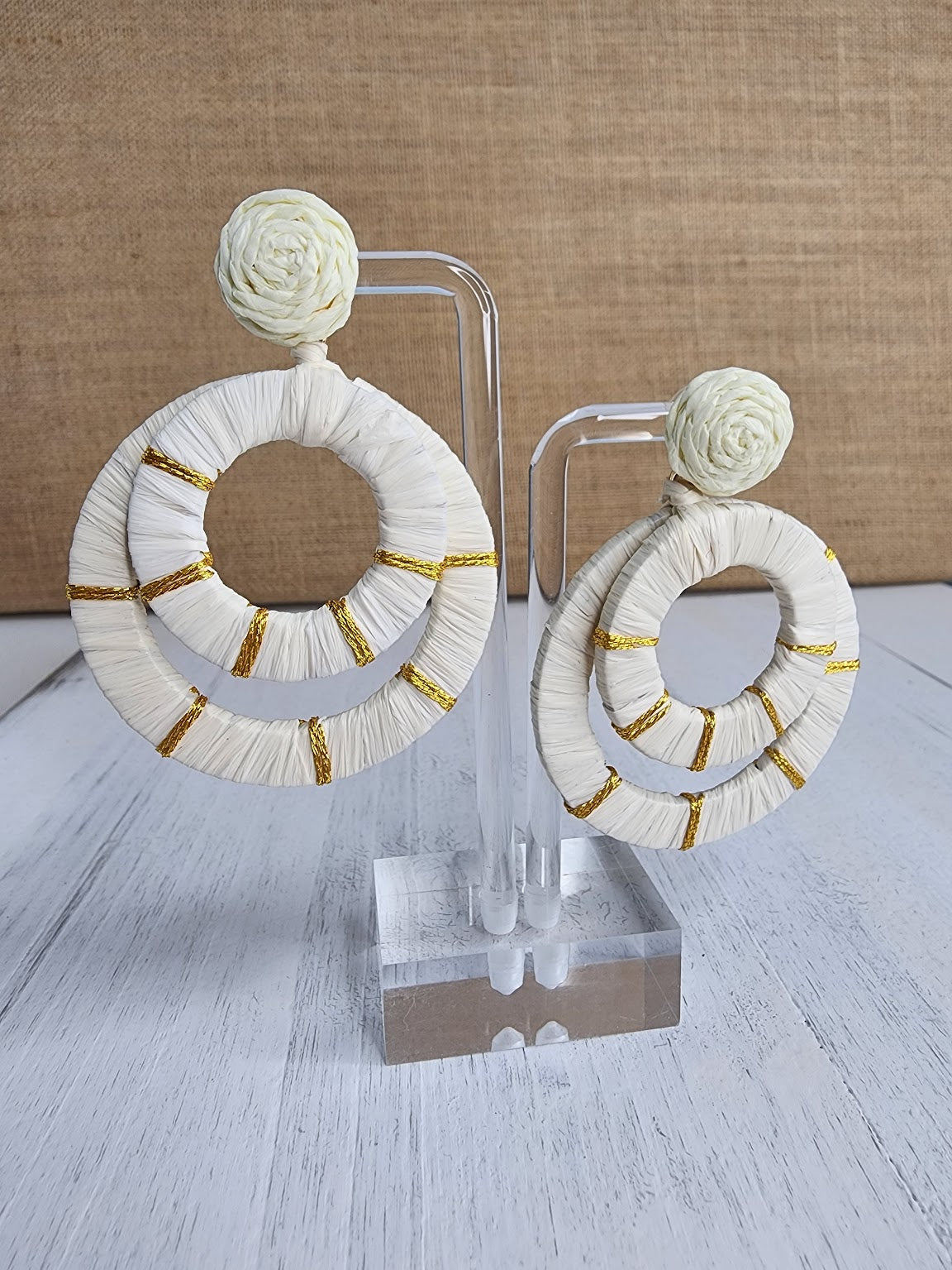 Double Raffia Wrapped Circle Earrings