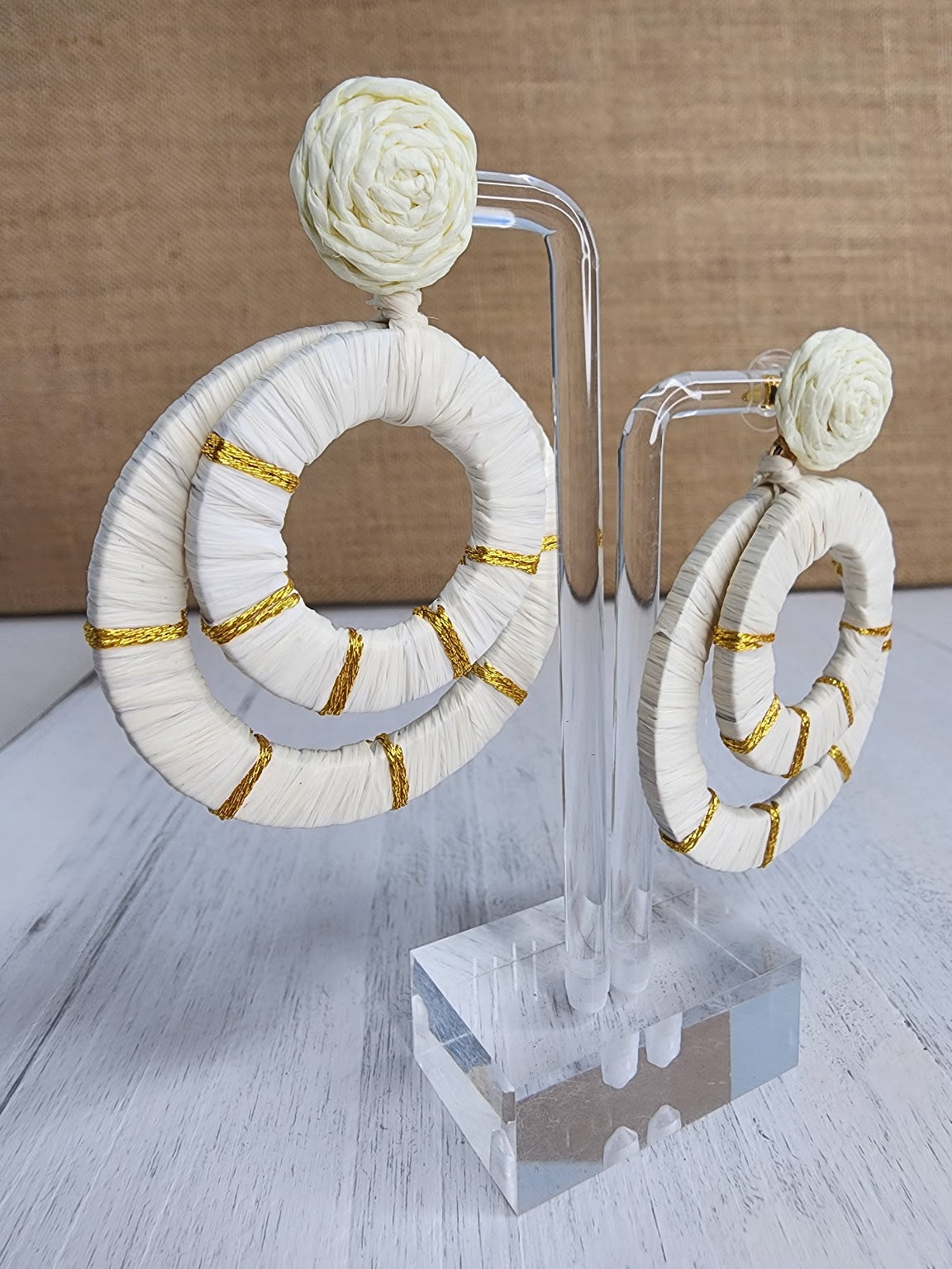 Double Raffia Wrapped Circle Earrings