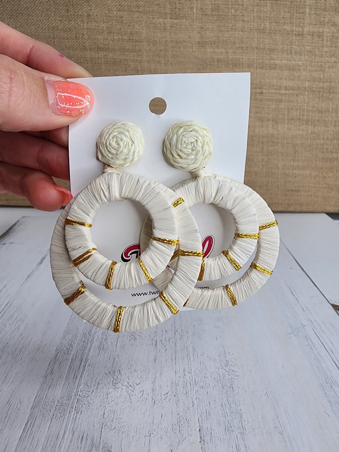 Double Raffia Wrapped Circle Earrings