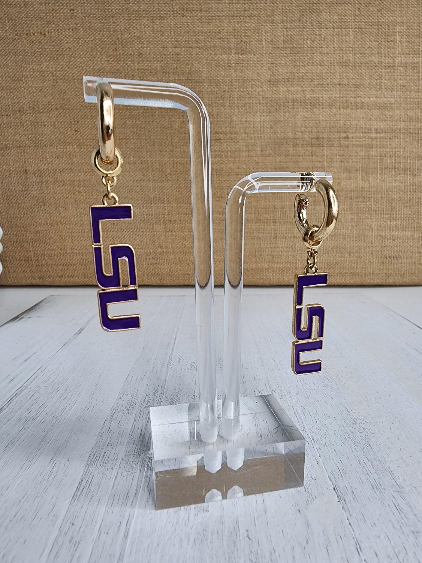 LSU Tigers Enamel Drop Hoop Earrings