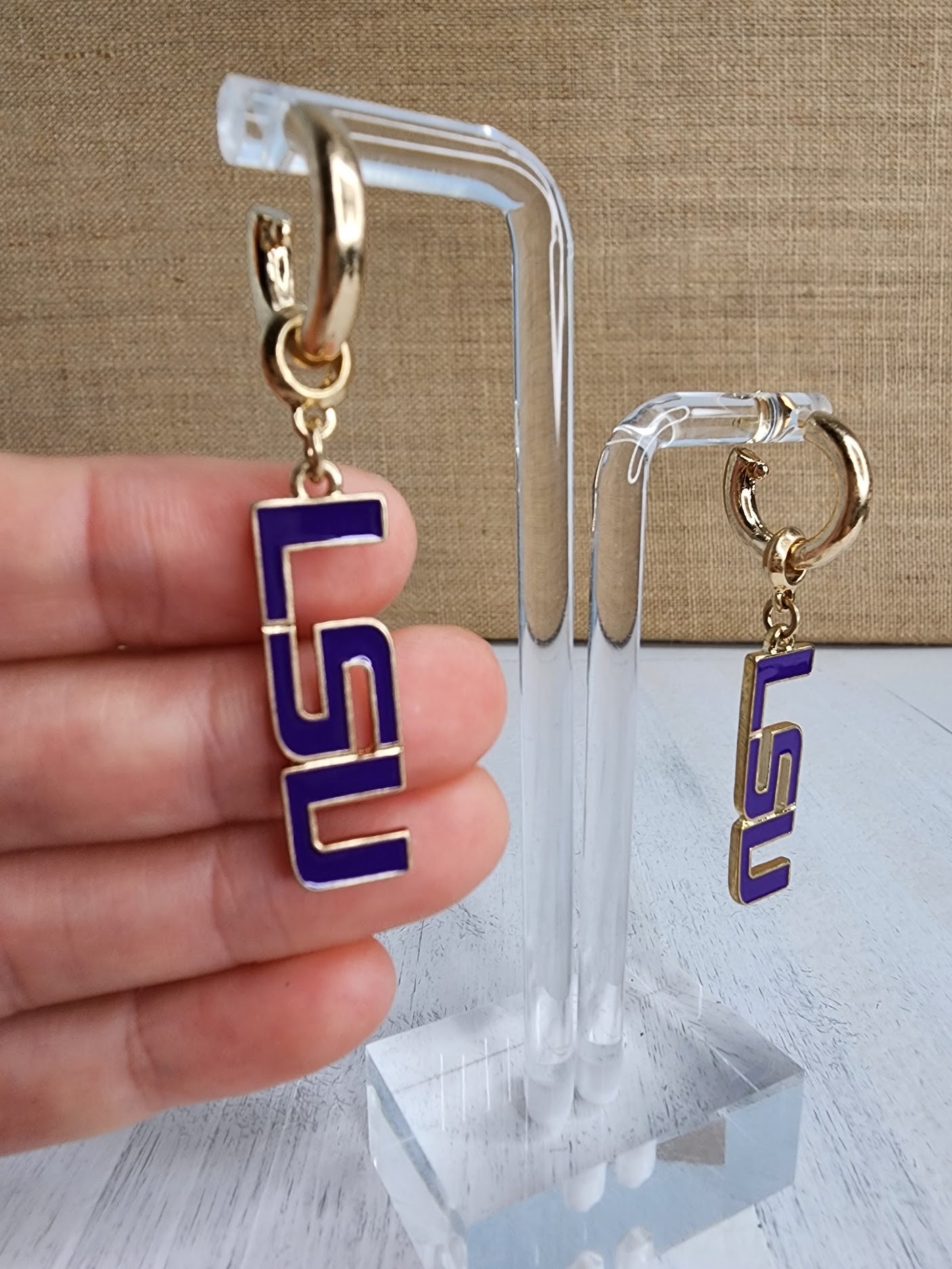 LSU Tigers Enamel Drop Hoop Earrings