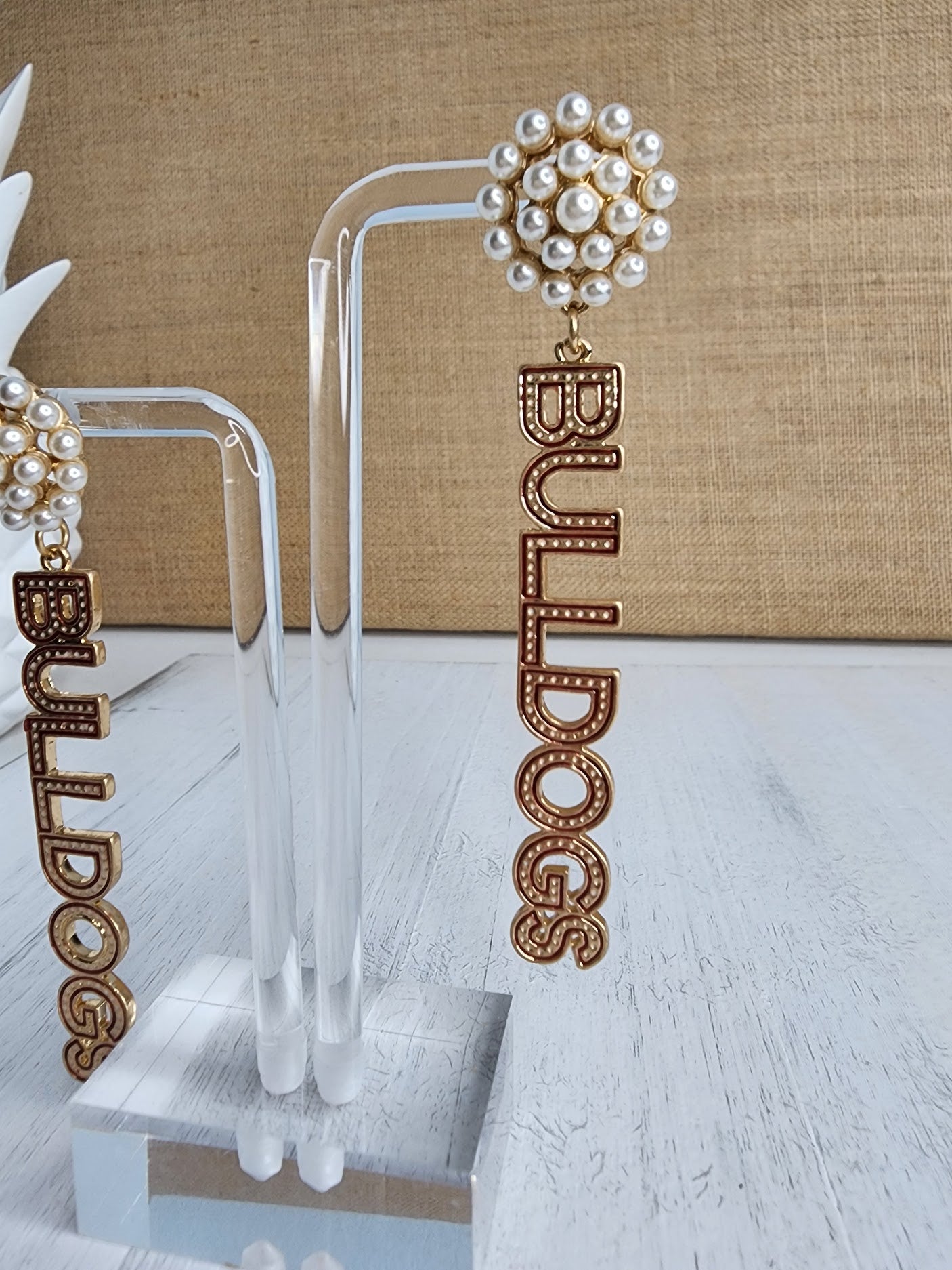 Mississippi State Bulldogs Pearl Cluster Dotted Enamel Drop Earrings