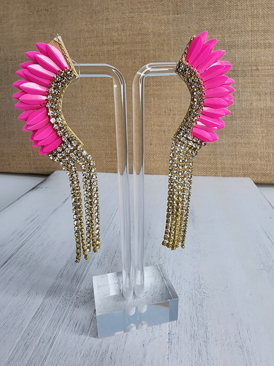 Wing & Gold Cup Chain Earrings - Pink