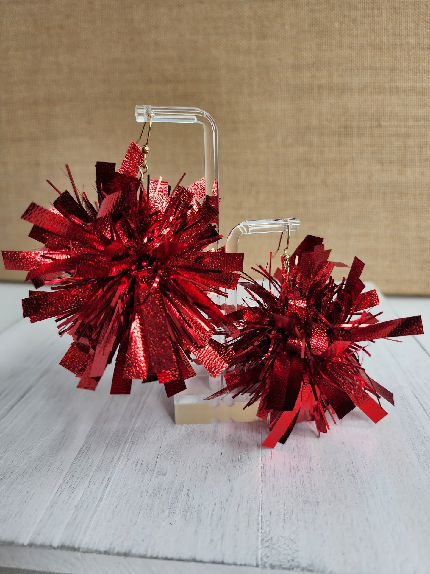 Red Tinsel Earrings