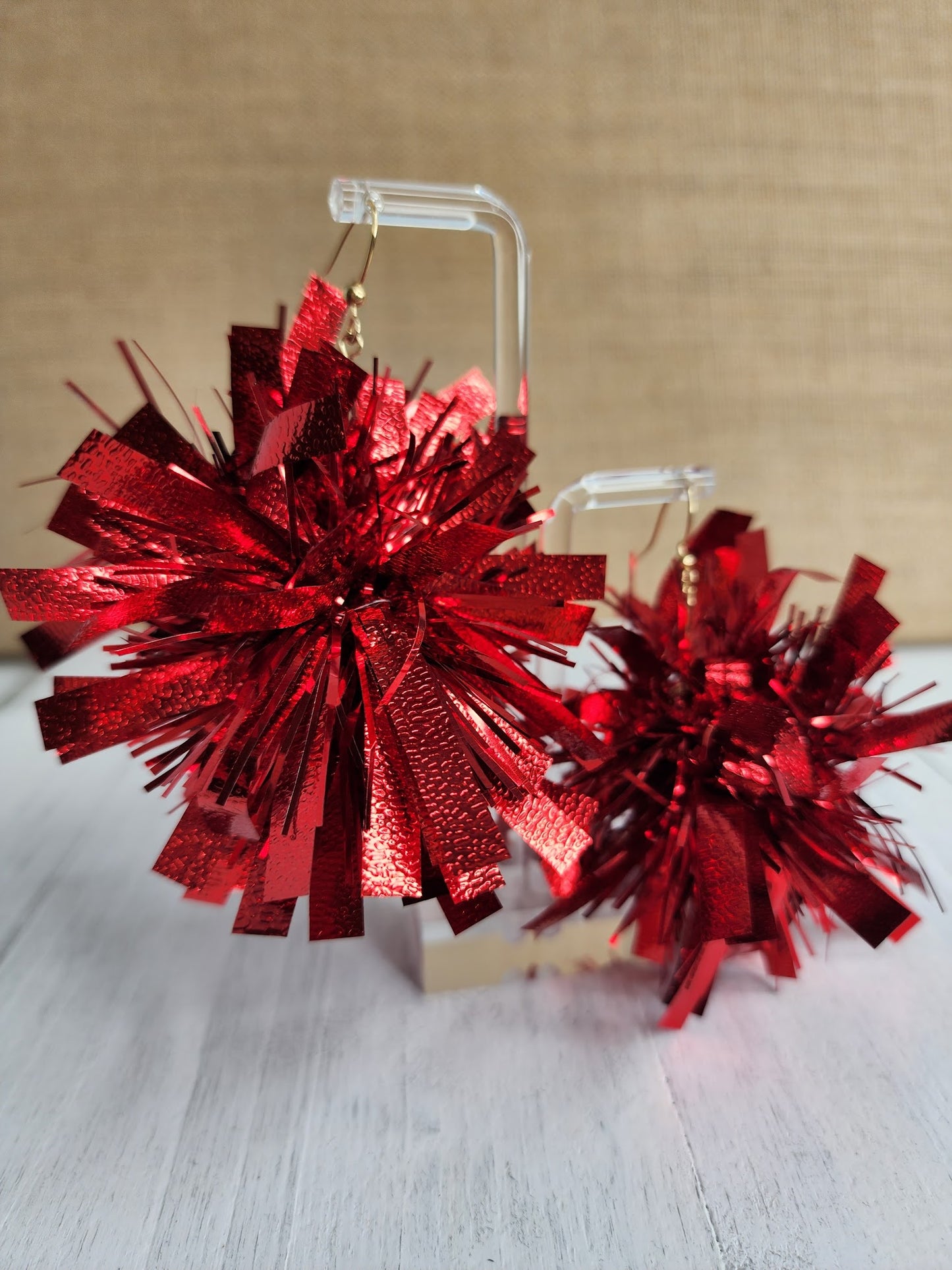 Red Tinsel Earrings