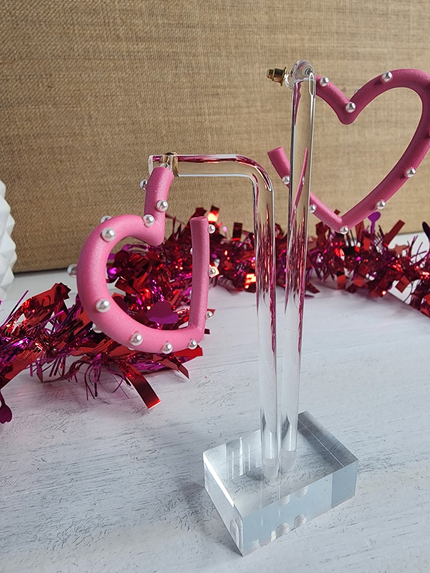 Valentine's Pearl & Color Coated Heart Hoops
