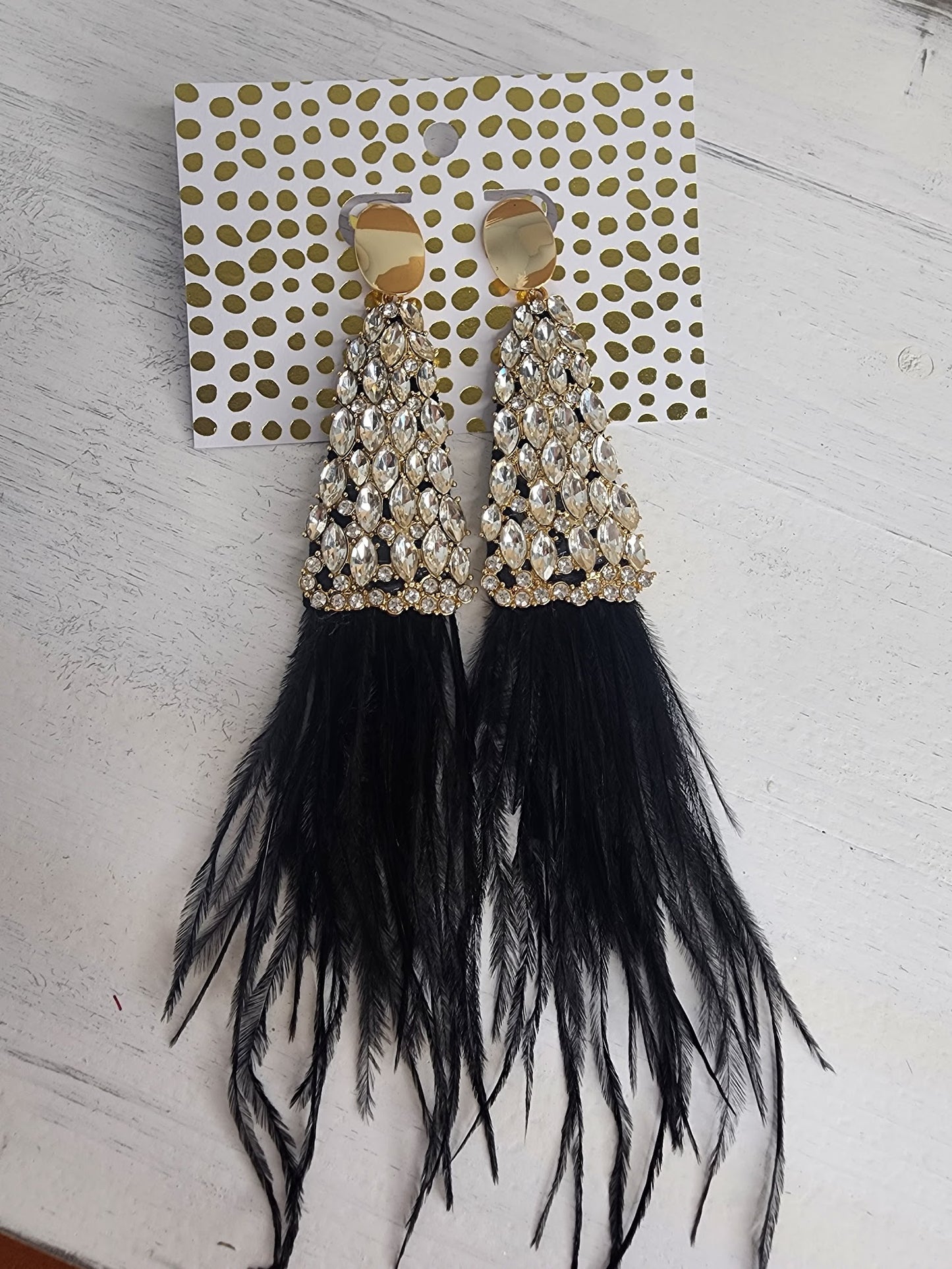 Crystal Triangle & Feather Earrings