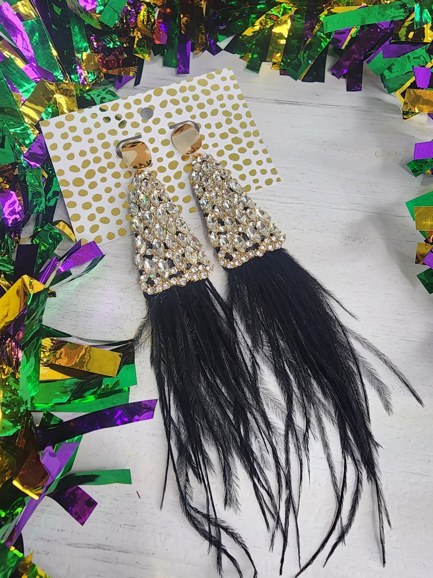 Crystal Triangle & Feather Earrings