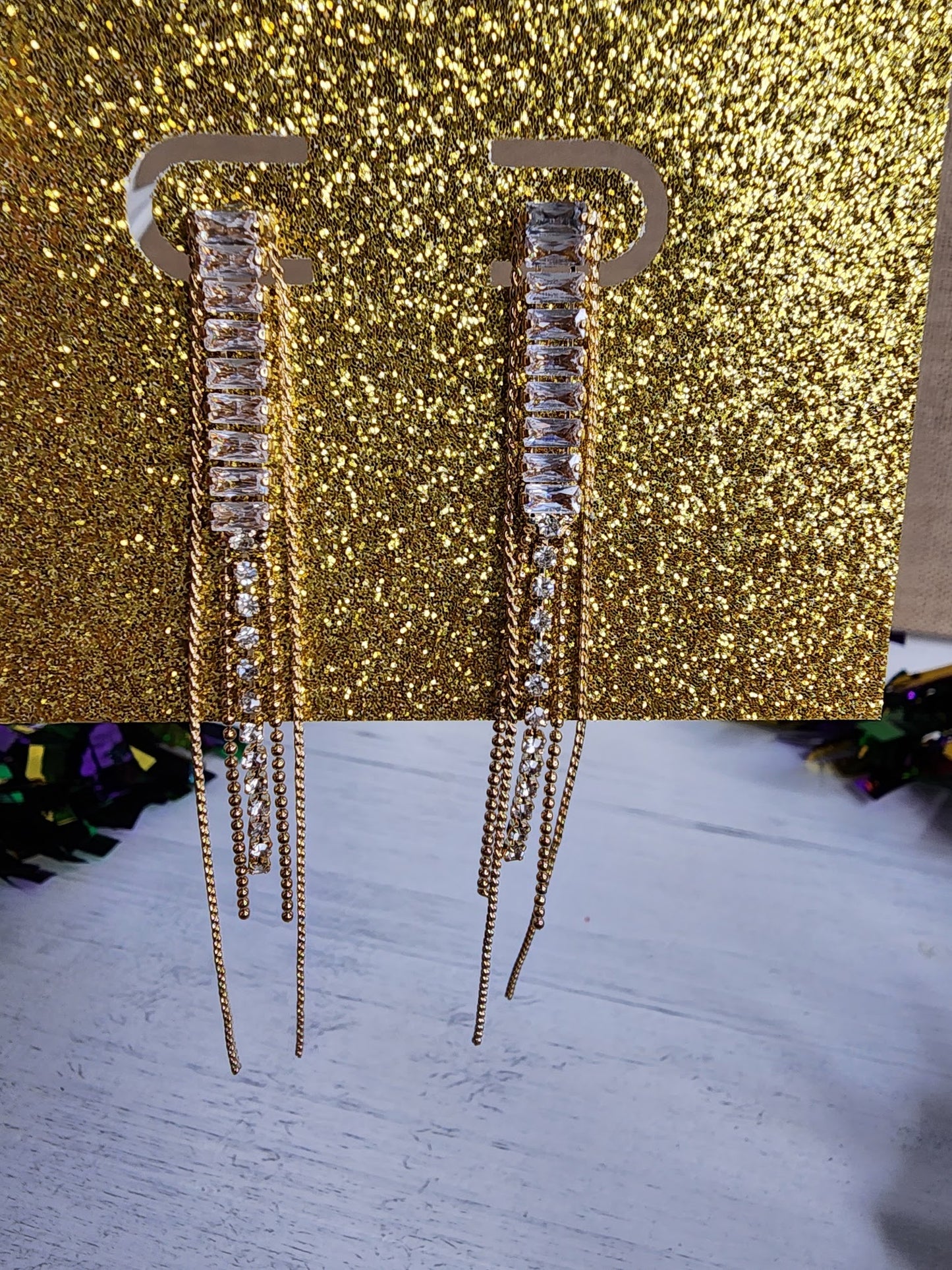 Crystal & Mini Ball Row Drop Earrings