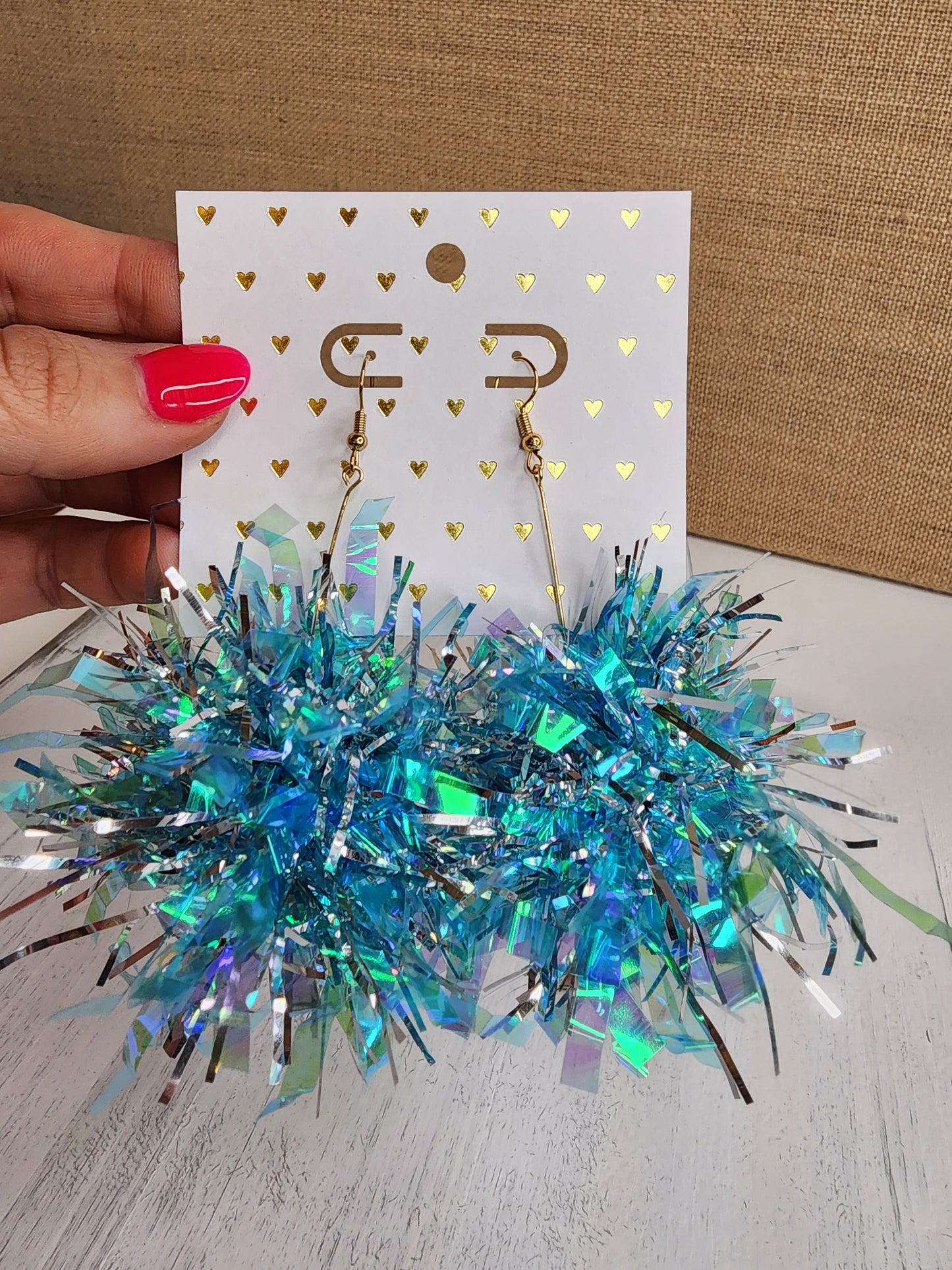 Light Blue Iridescent Tinsel Earrings