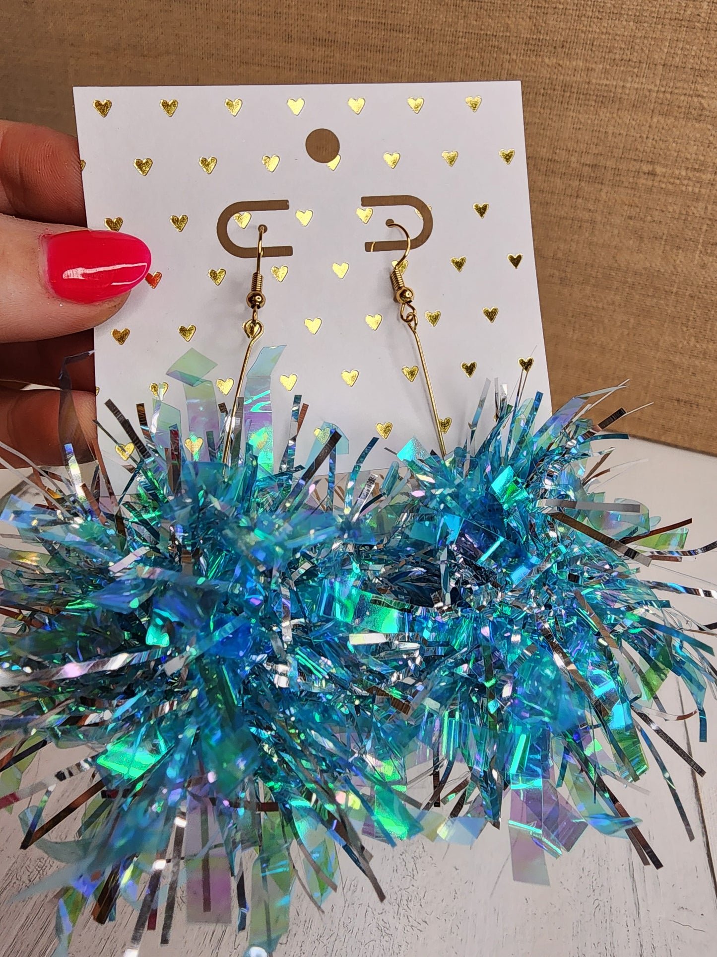 Light Blue Iridescent Tinsel Earrings