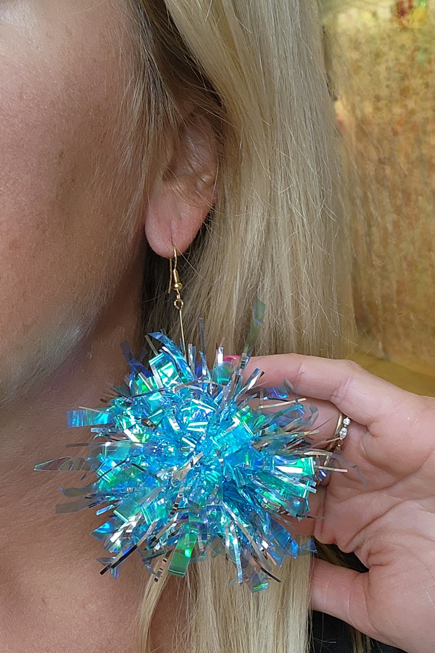 Light Blue Iridescent Tinsel Earrings