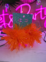 Orange Pom Pom Tinsel Earrings