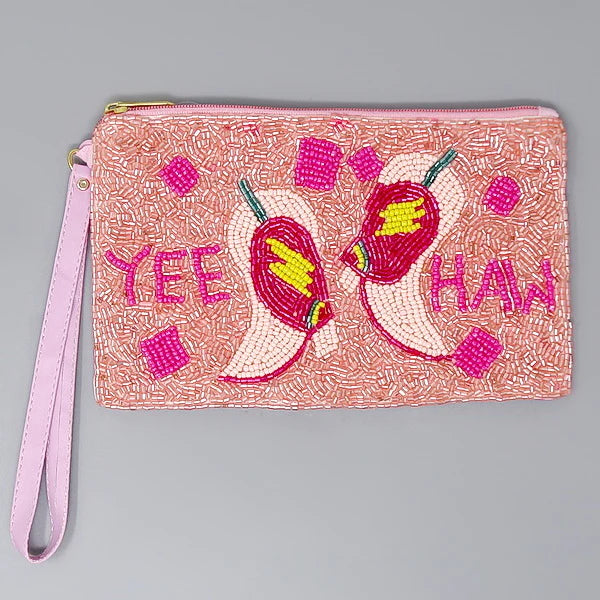 YEEHAW Cowgirl Beaded Wristlet in Pink