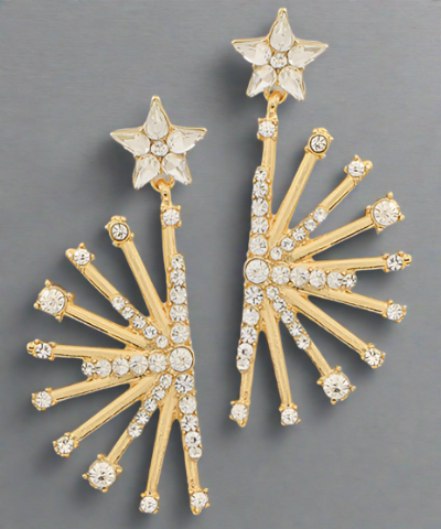 Half Starburst Shape Link Pear Star Earrings