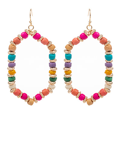 Wood Bead Mix Hexagon Shape Earrings