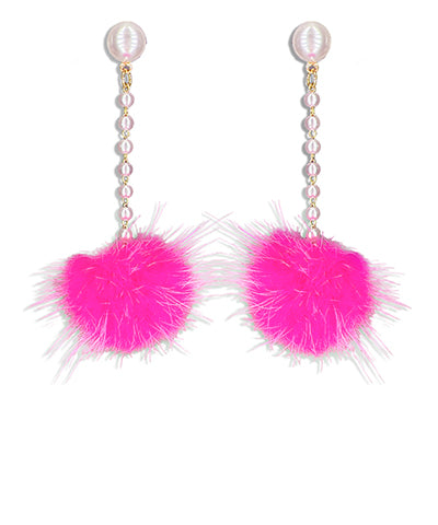Pearl Pom Pom Pearl Linear Earrings - Pink