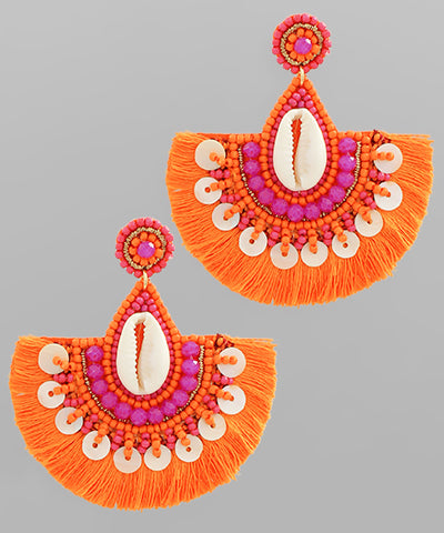 Beaded Teardrop Tassel Earrings