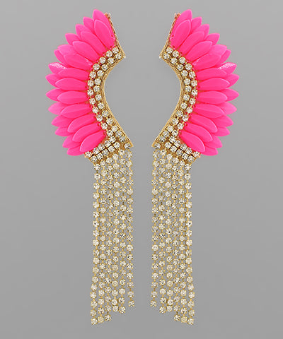 Wing & Gold Cup Chain Earrings - Pink