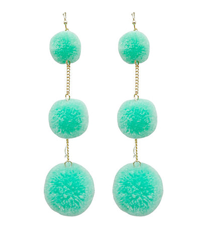 Linked 3 Size Pompom Earrings - Mint