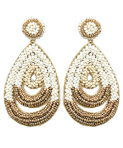 Triple Open Teardrop Bead Drop Earrings - White