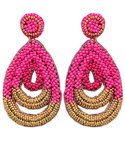 Triple Open Teardrop Bead Drop Earrings - Pink