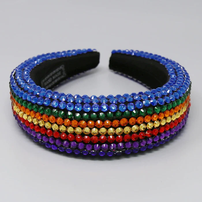 Stone Embellished Padded Headband in Rainbow