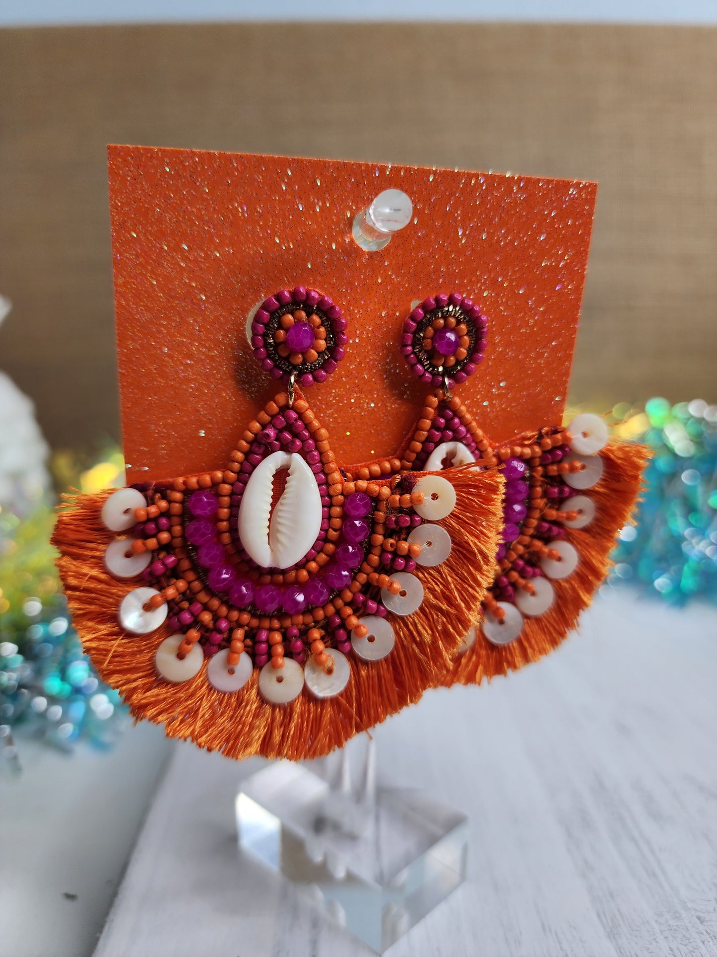 Beaded Teardrop Tassel Earrings