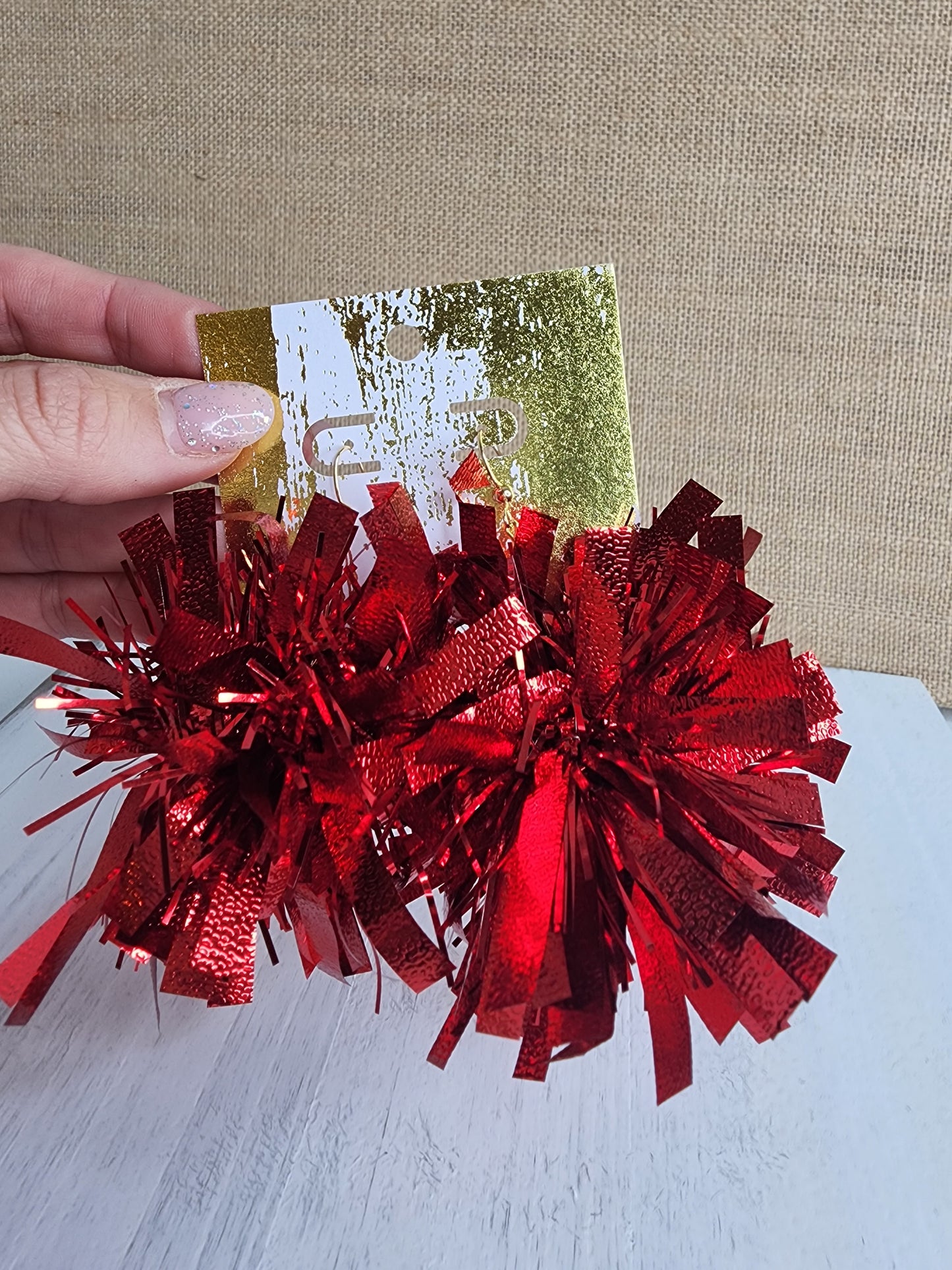 Red Tinsel Earrings
