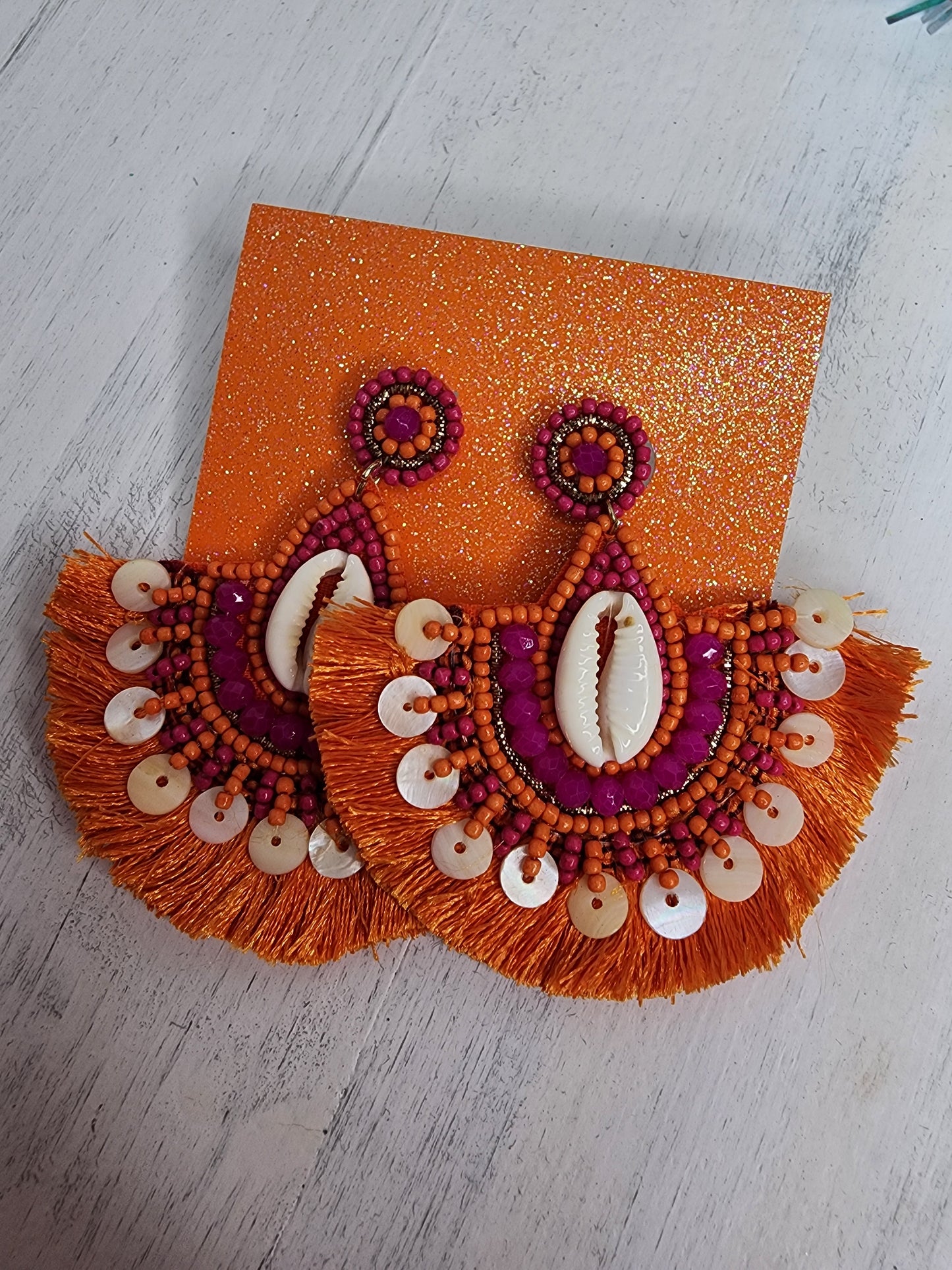 Beaded Teardrop Tassel Earrings