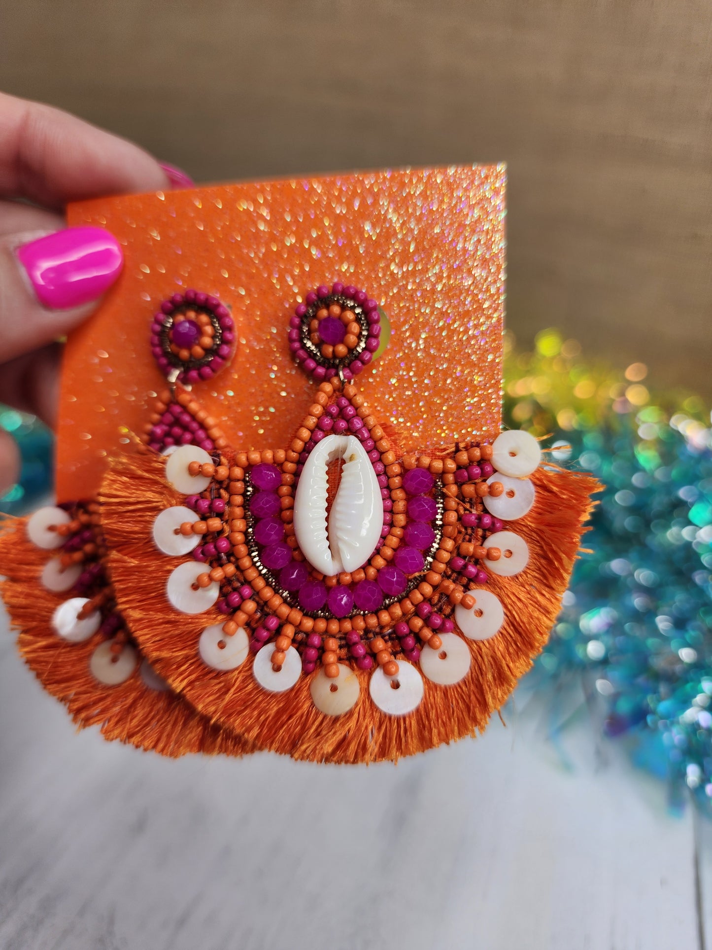 Beaded Teardrop Tassel Earrings