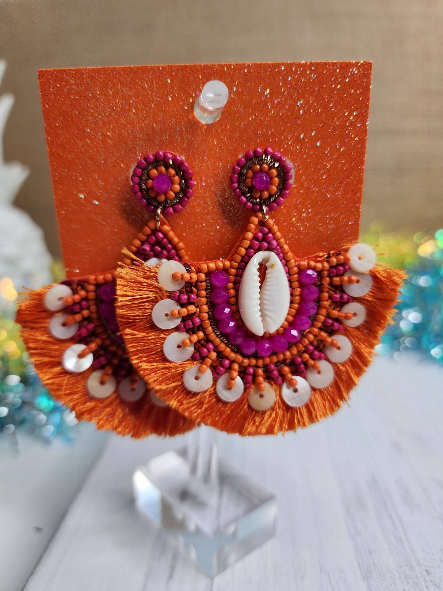 Beaded Teardrop Tassel Earrings