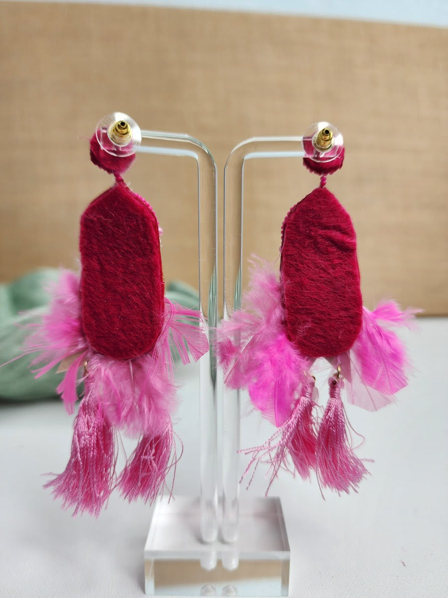 Pink Ladies with Feathers Earrings