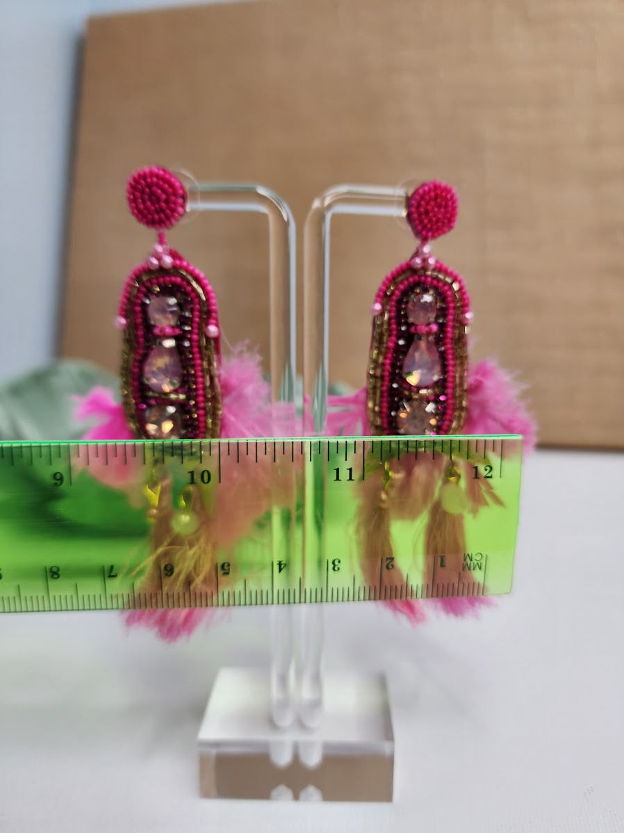 Pink Ladies with Feathers Earrings