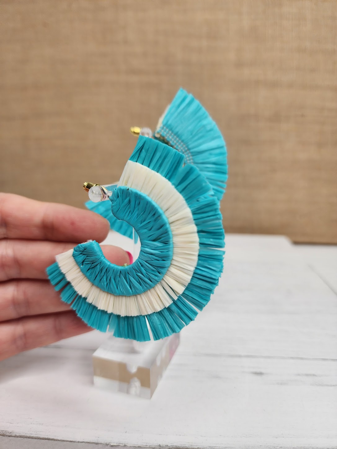 Fan me Under the Palm Trees Earrings in Turquoise