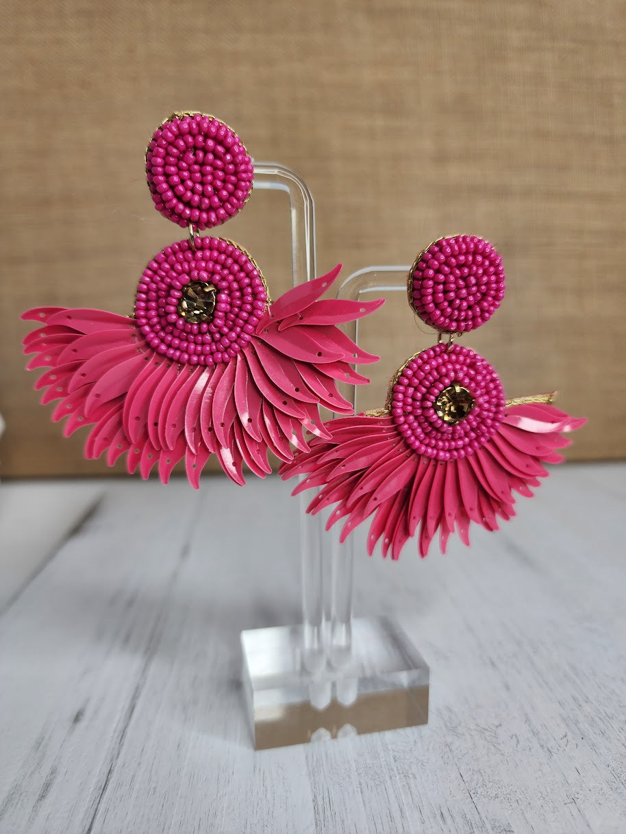 Hot Pink Sunburst Earrings