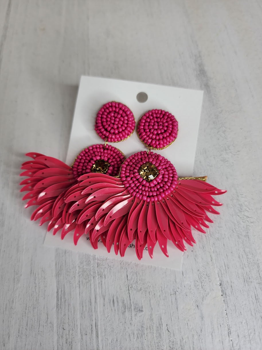 Hot Pink Sunburst Earrings