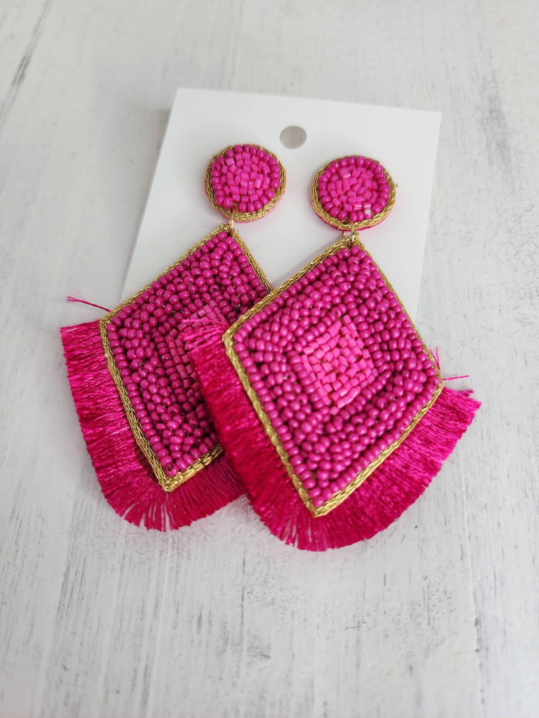 Hot Pink Beaded Earrings