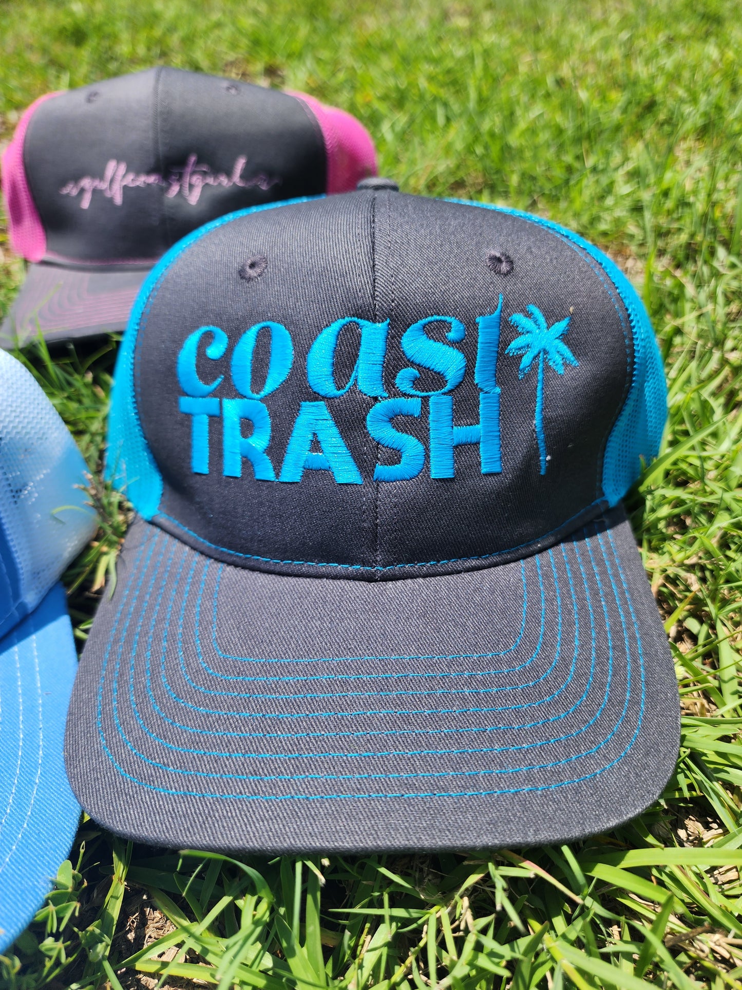 Coast Trash Trucker Hat - Steel/Neon Blue