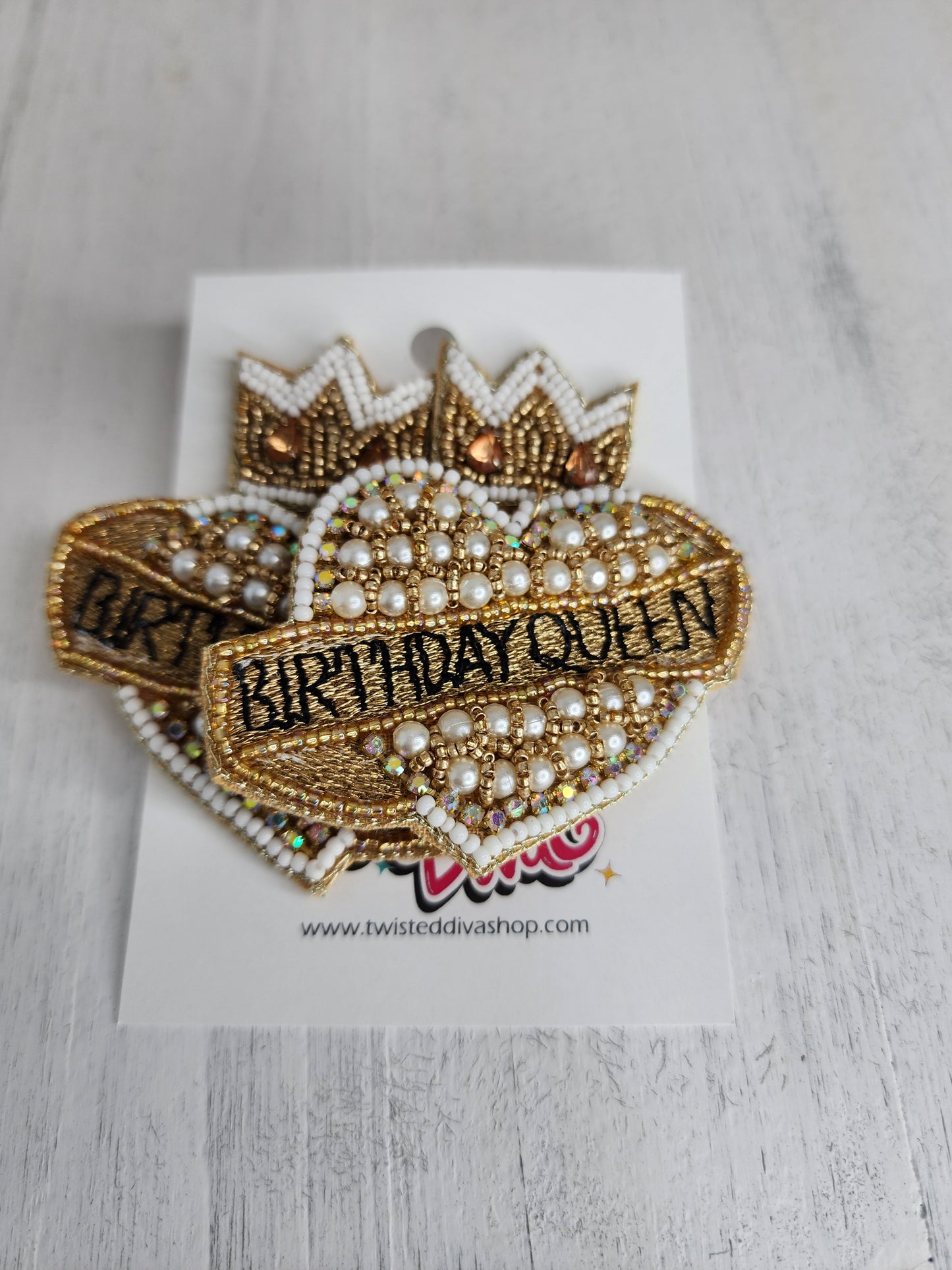 Birthday Queen Beaded Heart Earrings - Gold