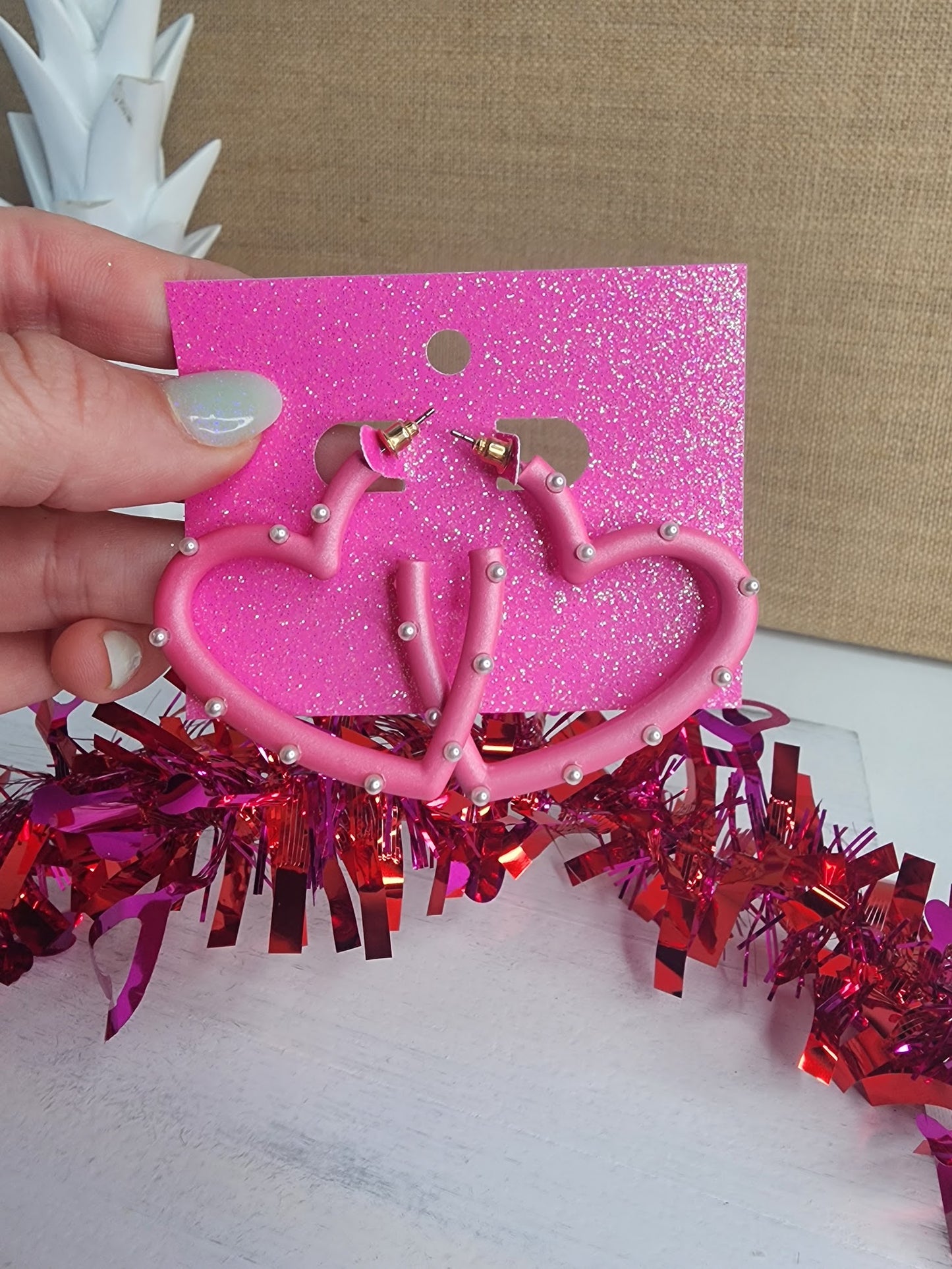 Valentine's Pearl & Color Coated Heart Hoops
