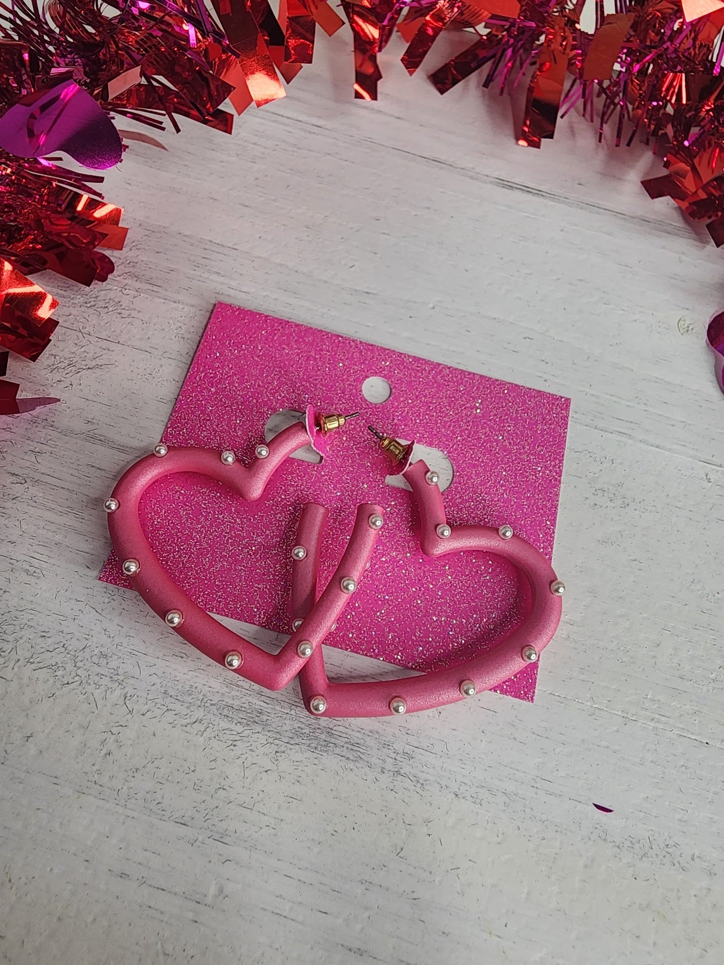 Valentine's Pearl & Color Coated Heart Hoops