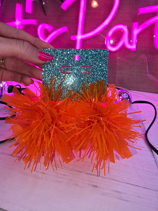 Orange Pom Pom Tinsel Earrings