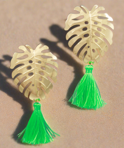 Tropical Leaf & Tassel Earrings